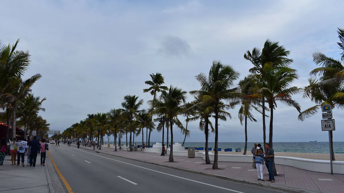 South Fort Lauderdale Beach Boulevard lined with palms beside the beach