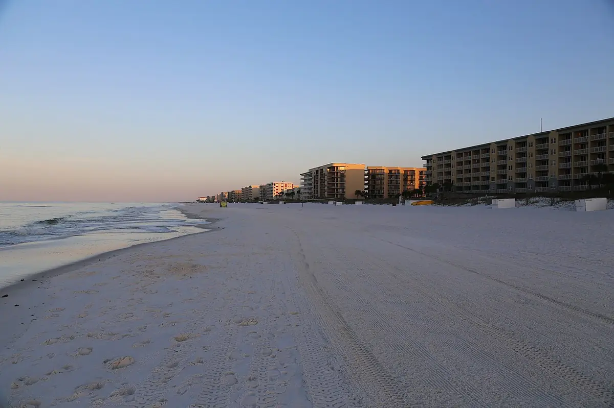 Okaloosa Island beachfront condos at dusk