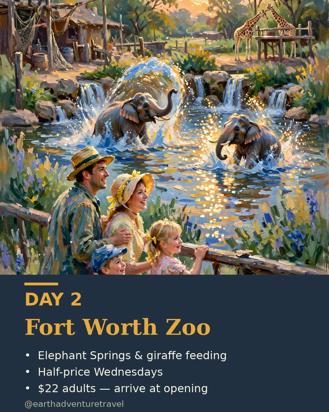 Day 2 graphic: the Fort Worth Zoo and Elephant Springs
