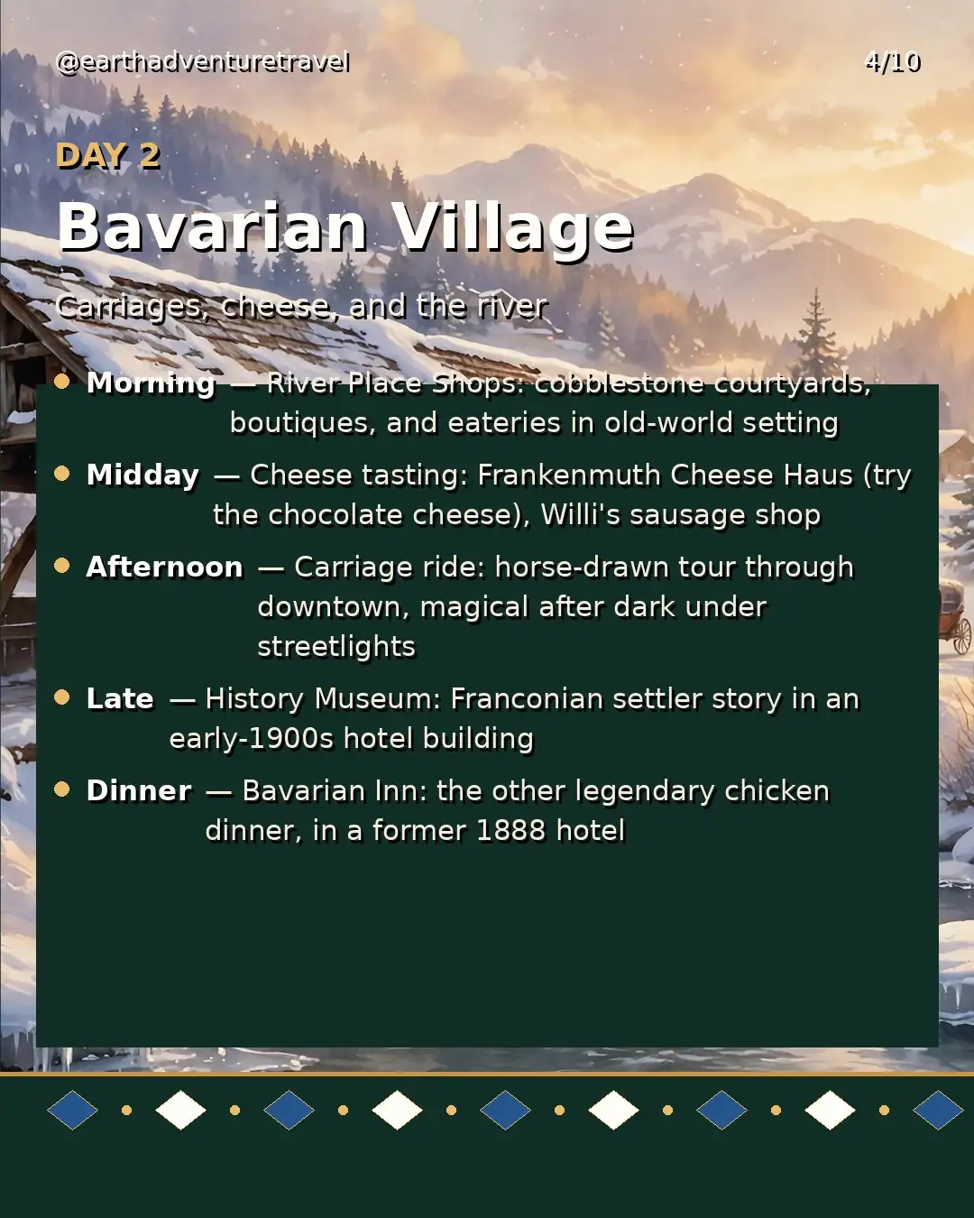 Day 2 graphic: Bavarian village shops and carriage rides