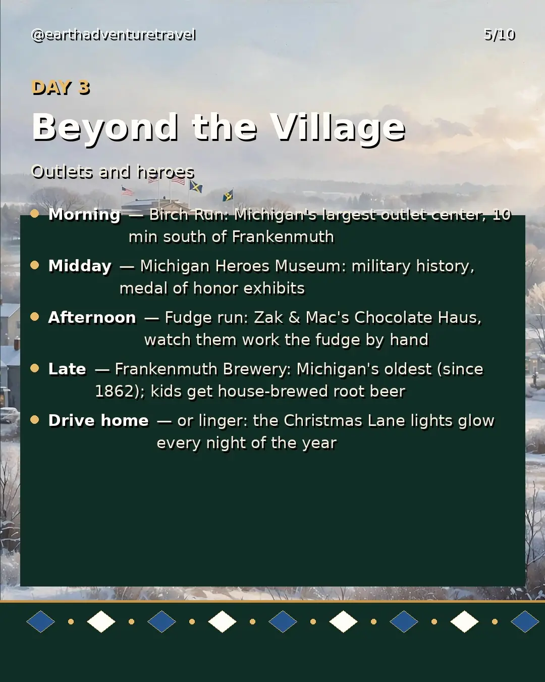 Day 3 graphic: Birch Run outlets and village farewell