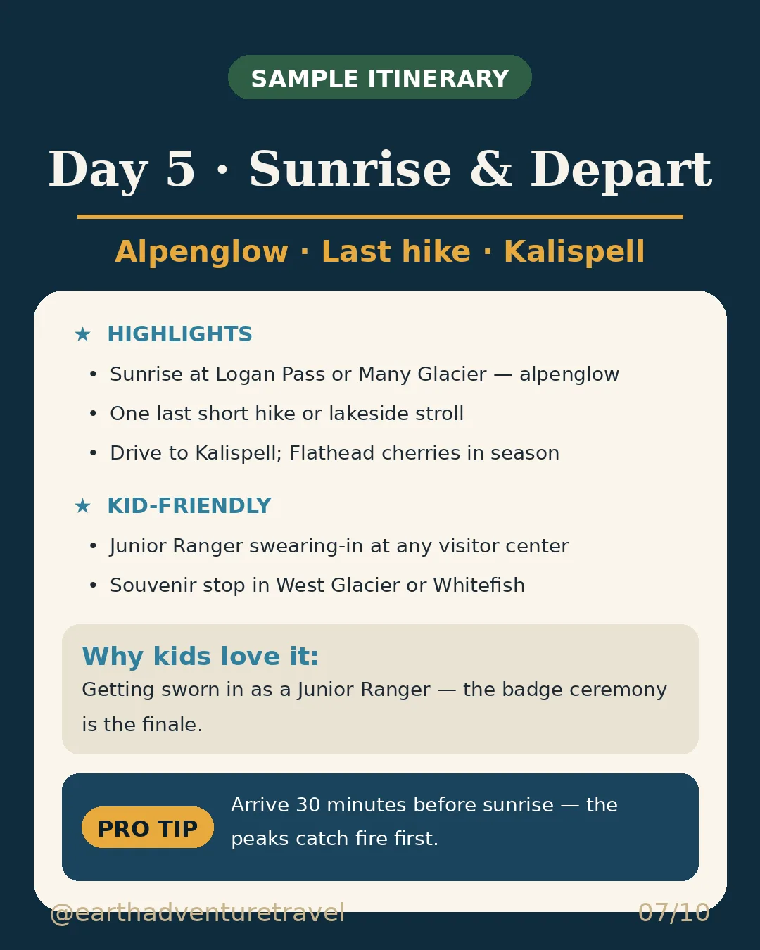 Day 5 graphic: sunrise and departure