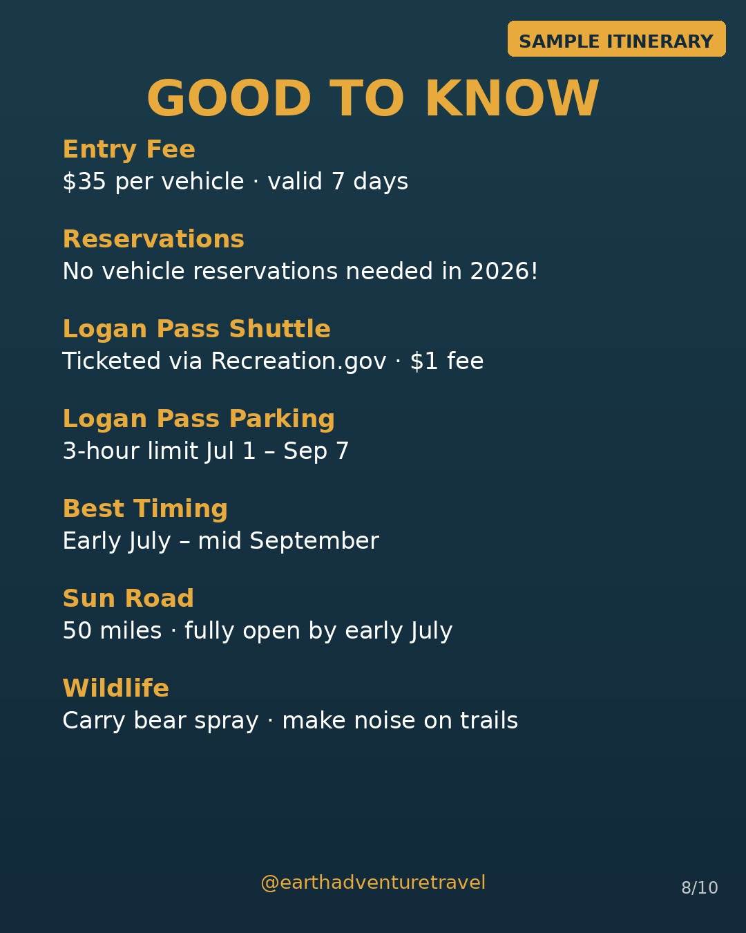 Practical information graphic for the Glacier family trip