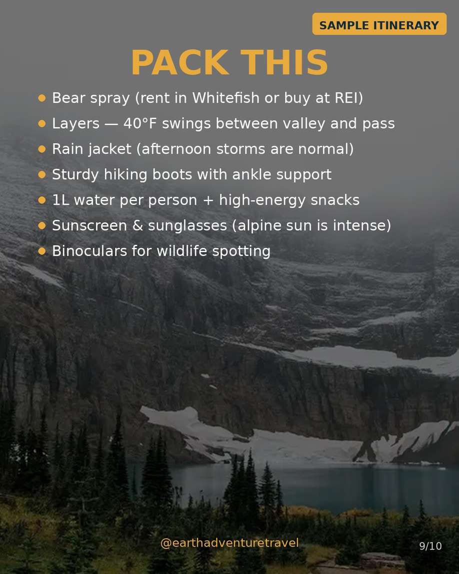 Packing graphic for the Glacier family trip
