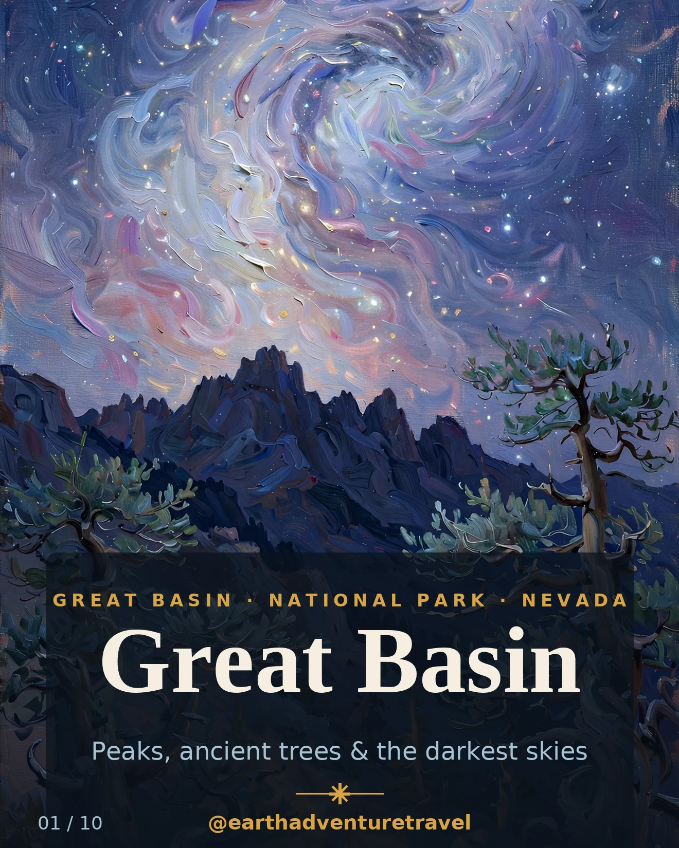 Illustrated Great Basin solo guide cover: the Milky Way over Wheeler Peak with bristlecone pines and a glowing tent