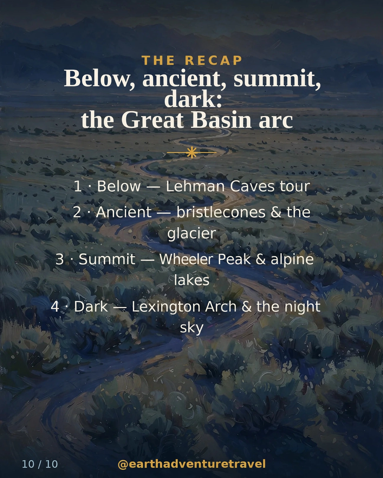 Saveable recap graphic for the four-day Great Basin solo route