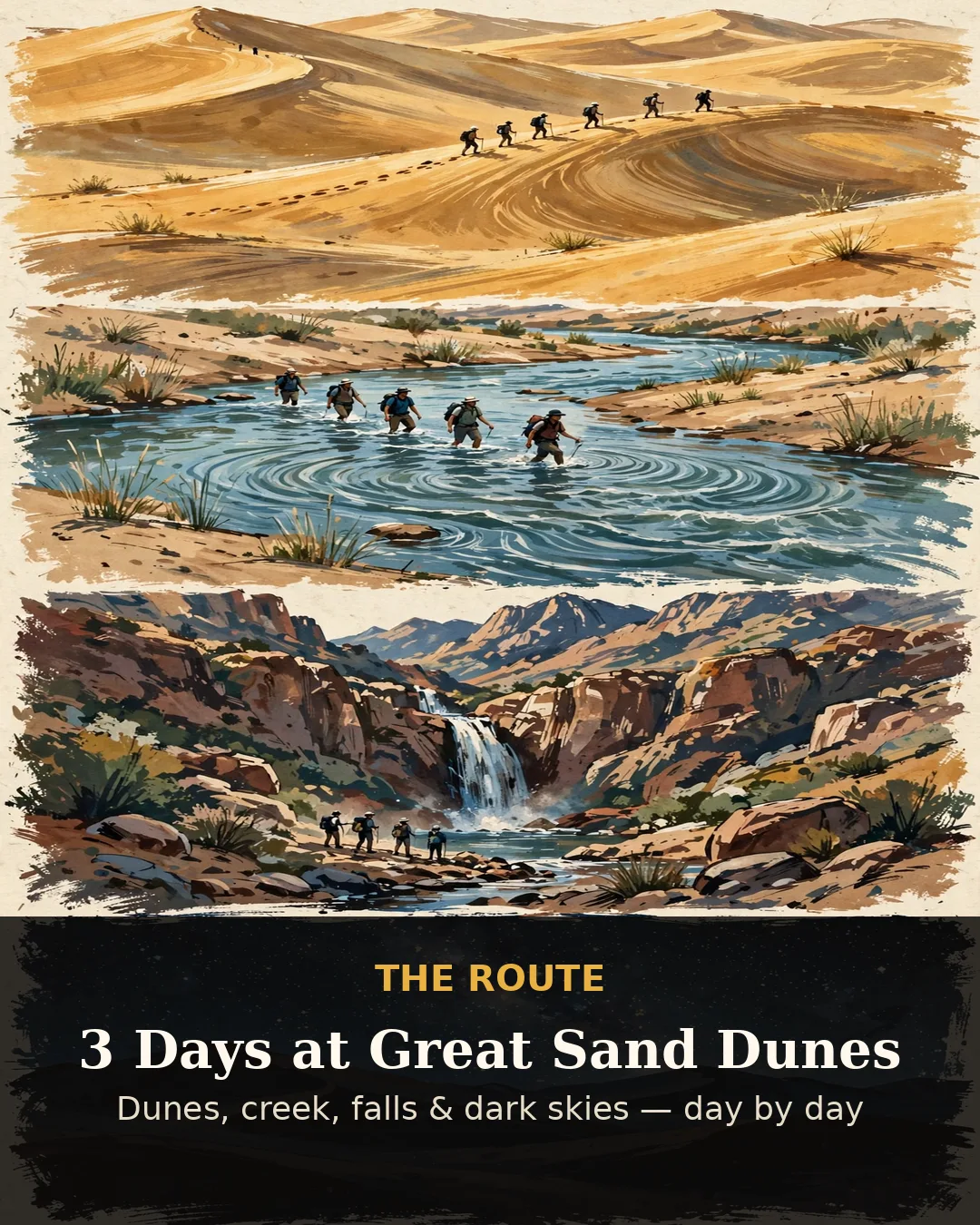 Illustrated three-day Great Sand Dunes route plan