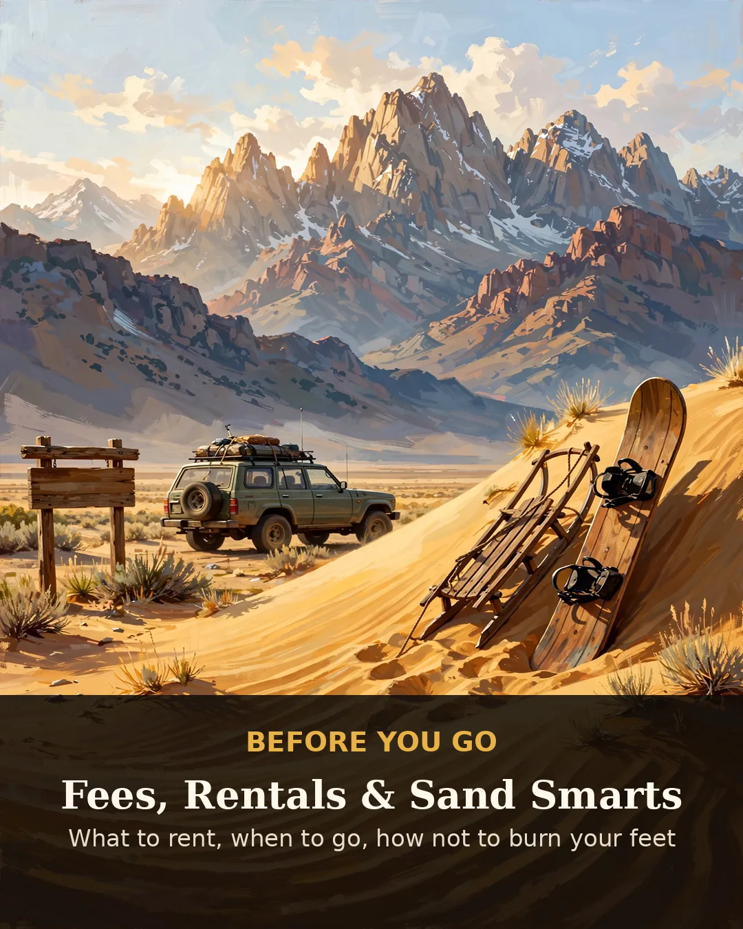 Practical information graphic for the Great Sand Dunes family trip