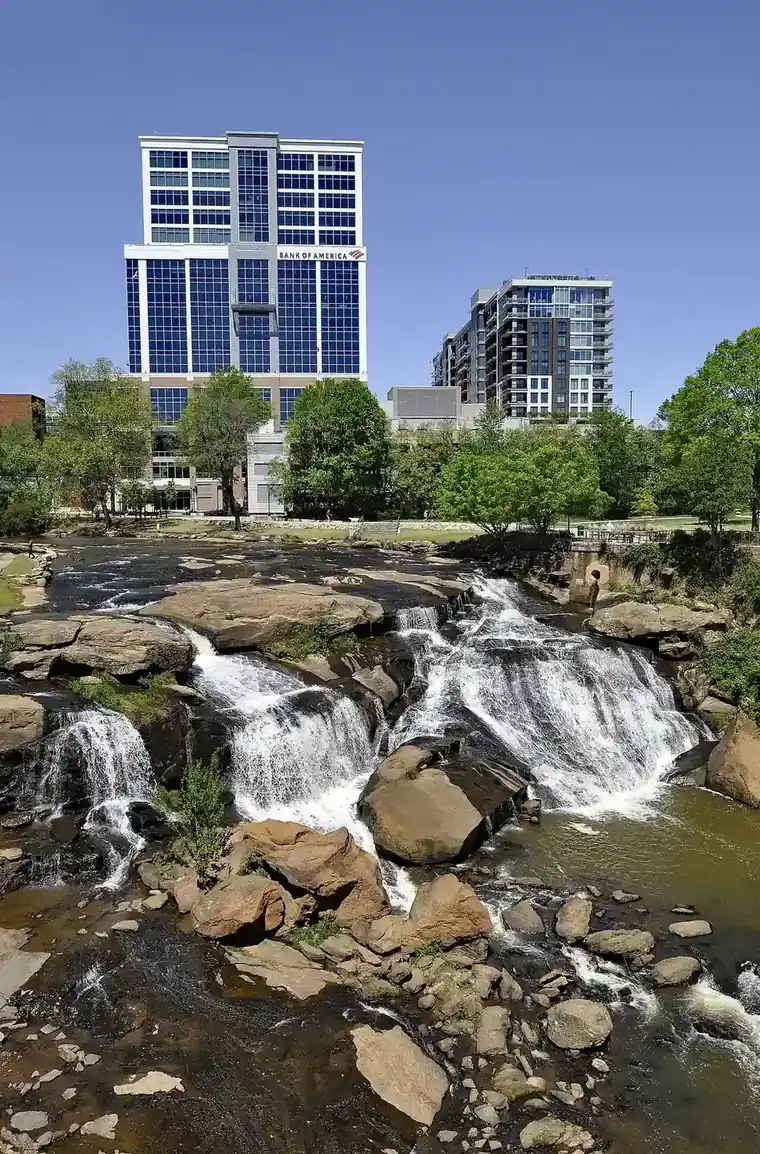 Reedy River Falls cascading through downtown Greenville
