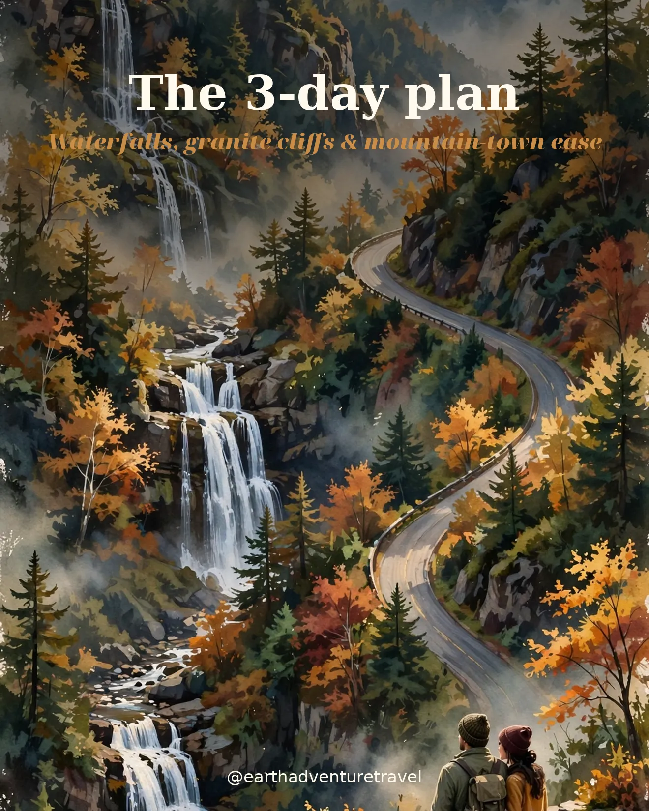 Highlands NC couples trip-plan graphic: the three-day route at a glance