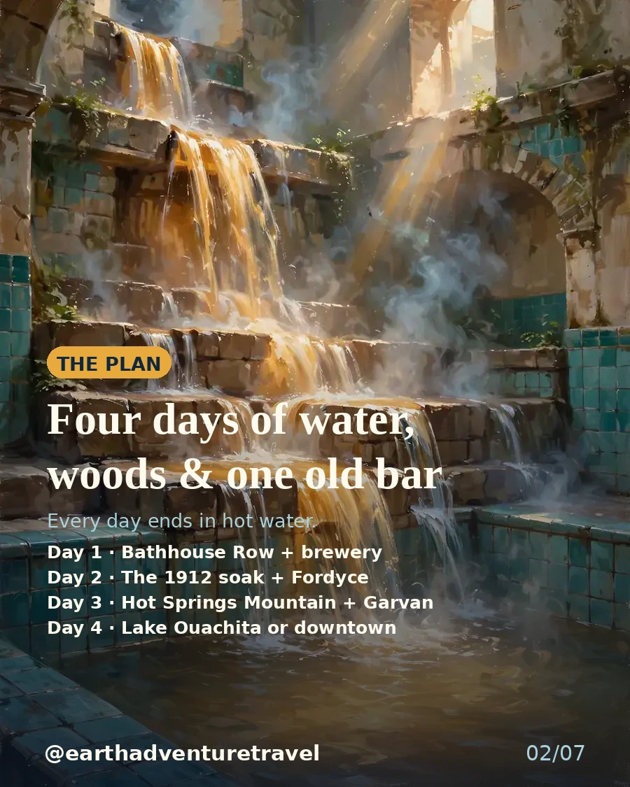 Illustrated four-day Hot Springs couples route plan