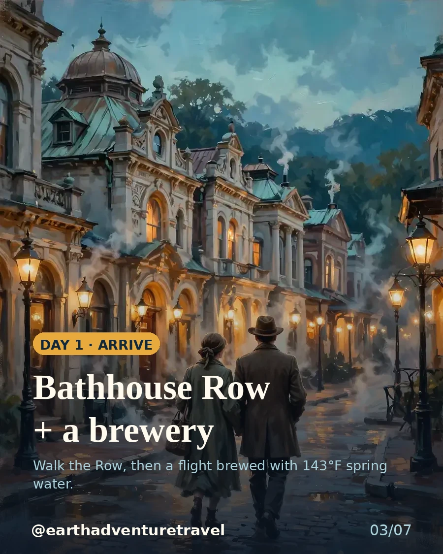 Day 1 graphic: arriving on Bathhouse Row at golden hour