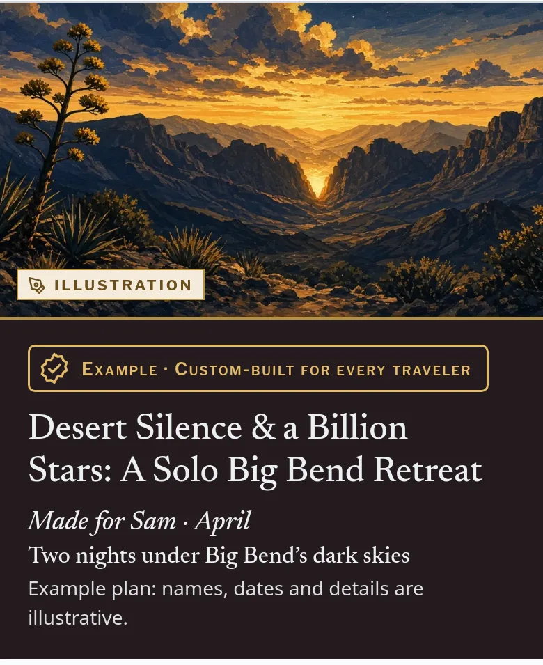 Screenshot of the top of a sample digital trip page: an illustrated desert cover and the plan title.