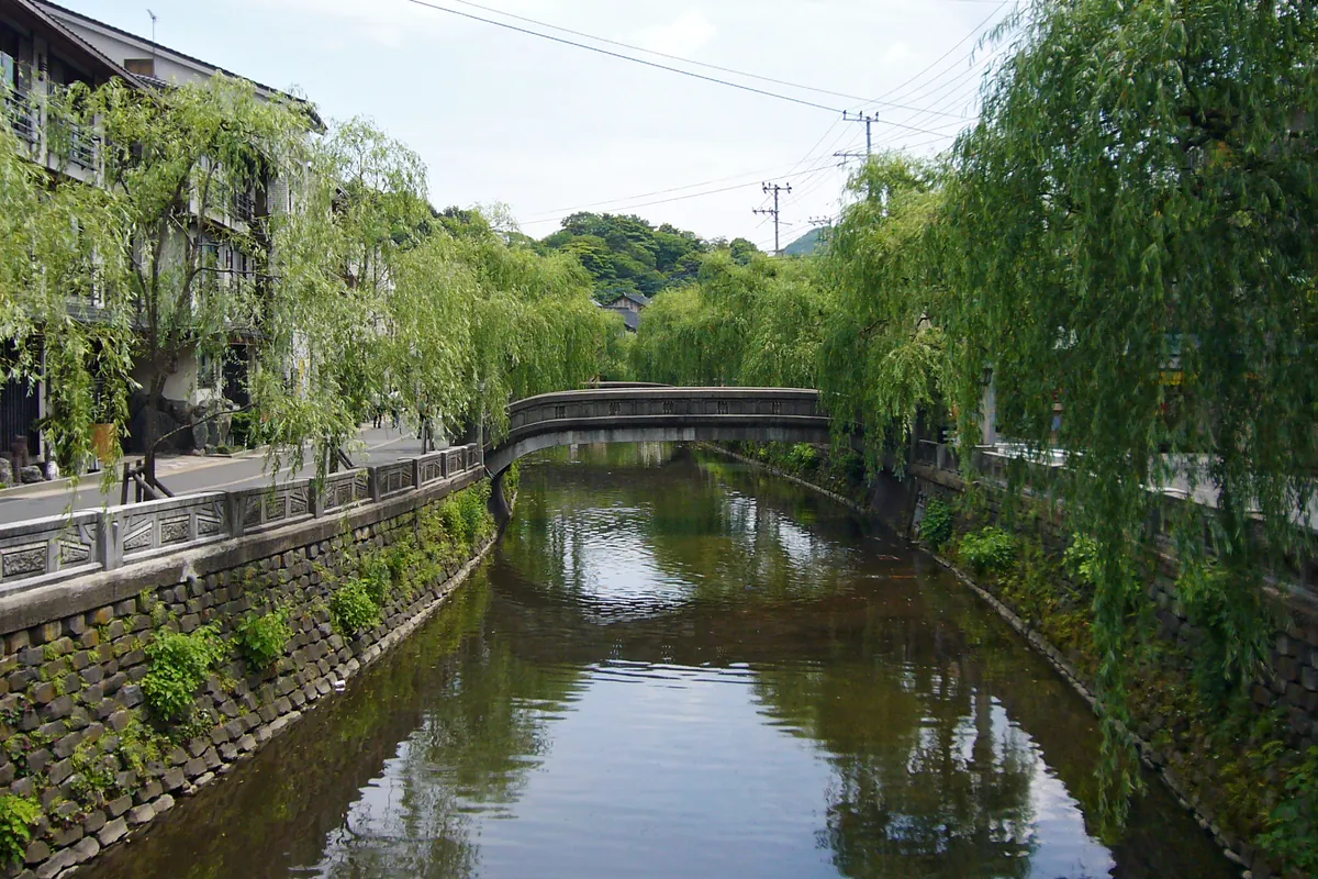 The willow-lined canal and stone bridges of Kinosaki Onsen
