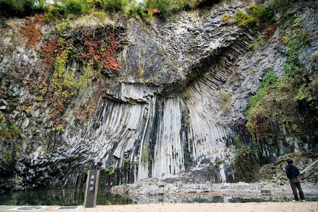 Basalt columns at Seiryudo cliff in Genbudo Park, Toyooka