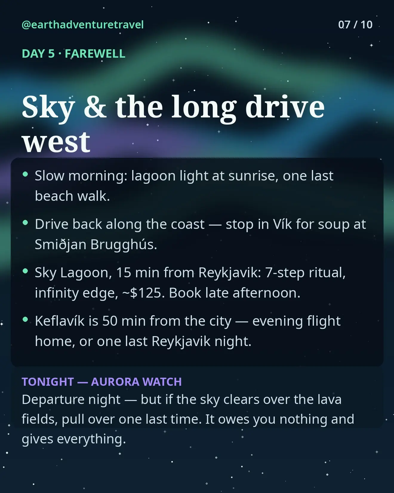 Day 5 graphic: Diamond Beach ice and the Sky Lagoon farewell soak