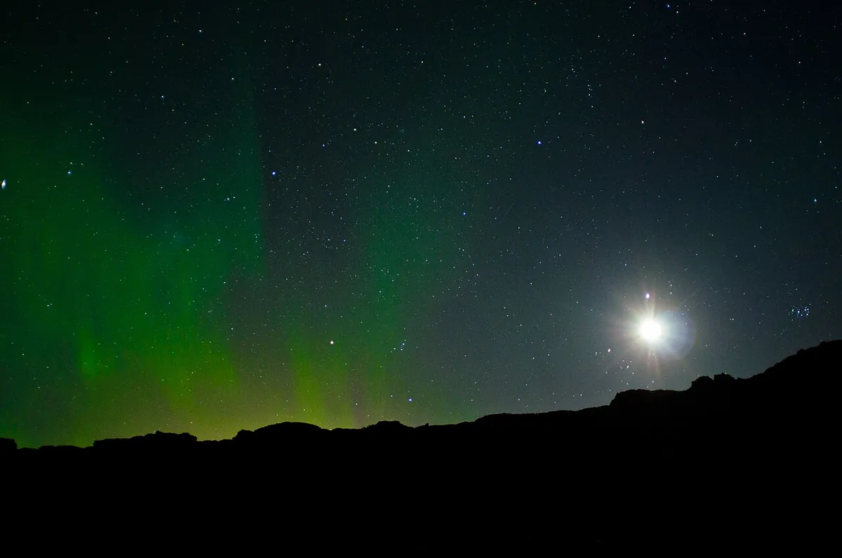 A couple watching the northern lights in Iceland