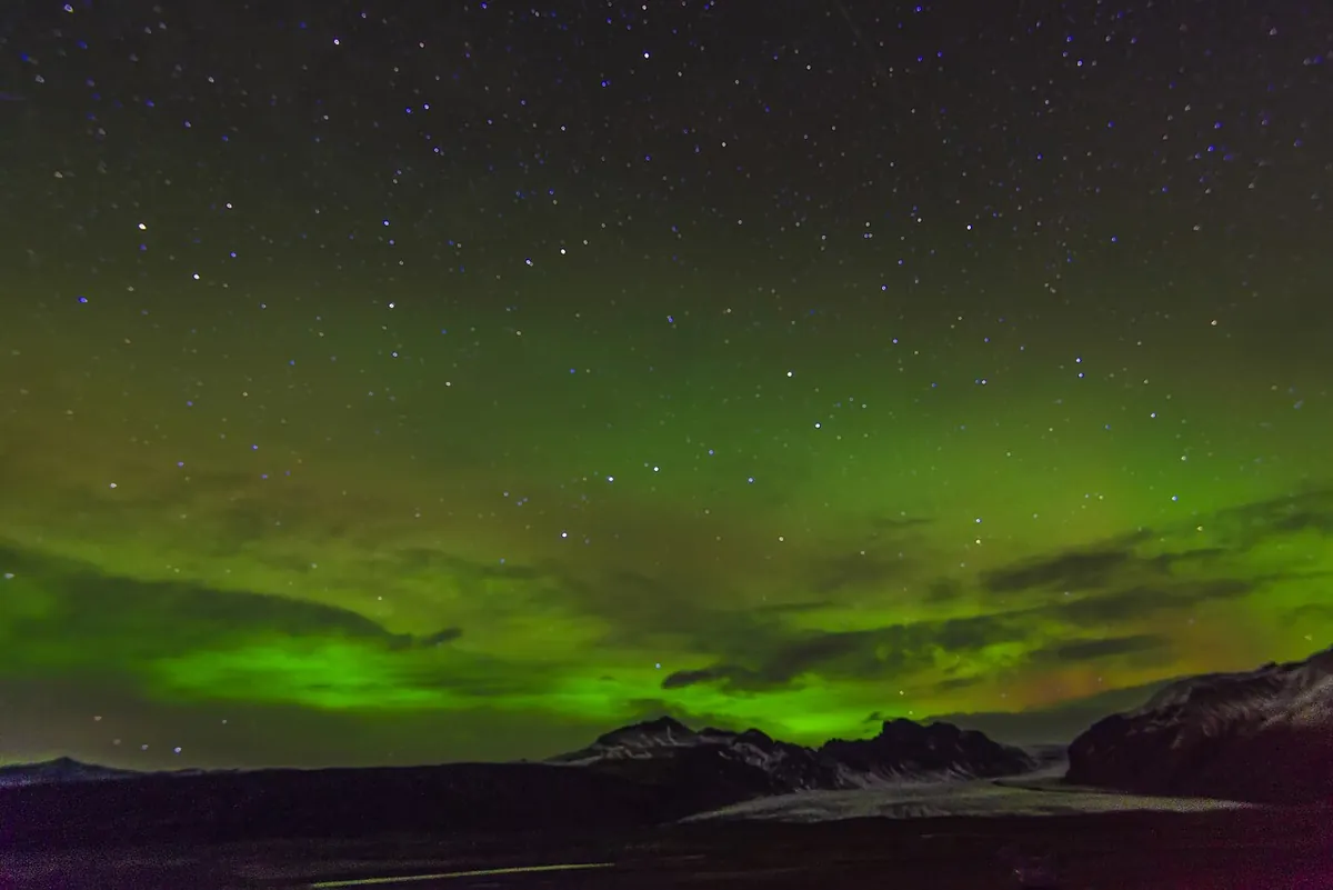 The northern lights dancing over Iceland in winter