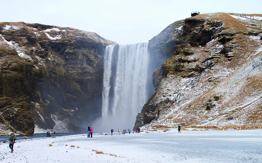 Skogafoss waterfall in winter