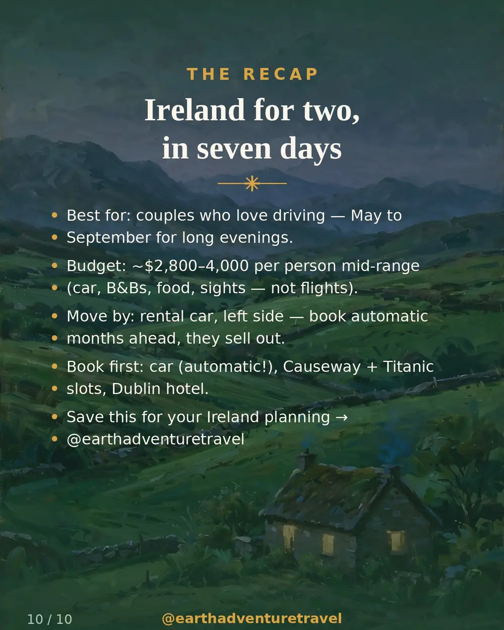 Saveable recap graphic for the Ireland couples route