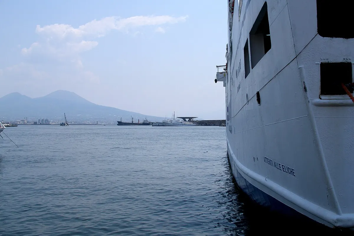 The Bay of Naples and Mount Vesuvius from the departure ferry