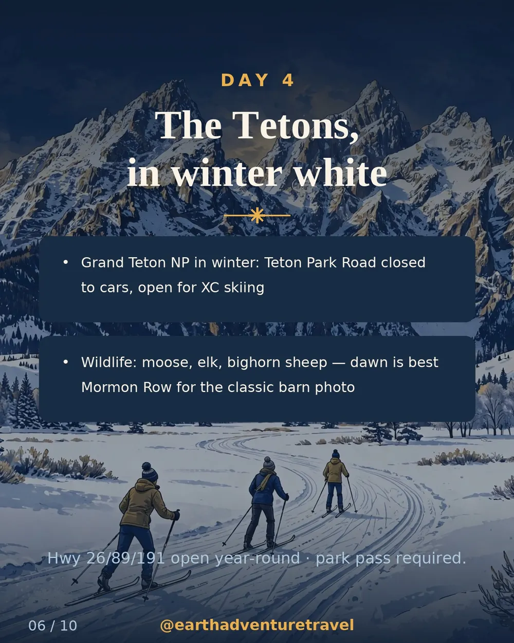 Illustrated Grand Teton winter: XC skiing and wildlife