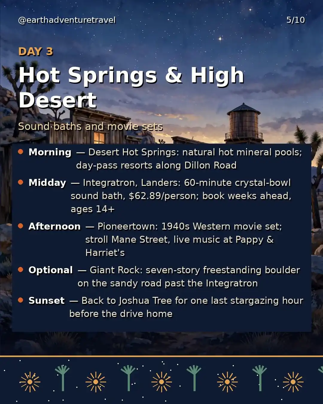 Day 3 graphic: Desert Hot Springs and high desert