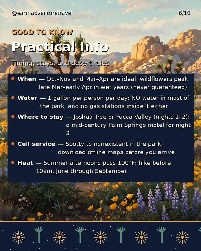 Practical information graphic for the Joshua Tree couples escape