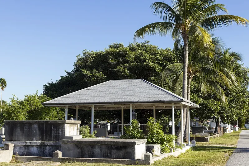 Above-ground tombs and palms in the Key West Cemetery