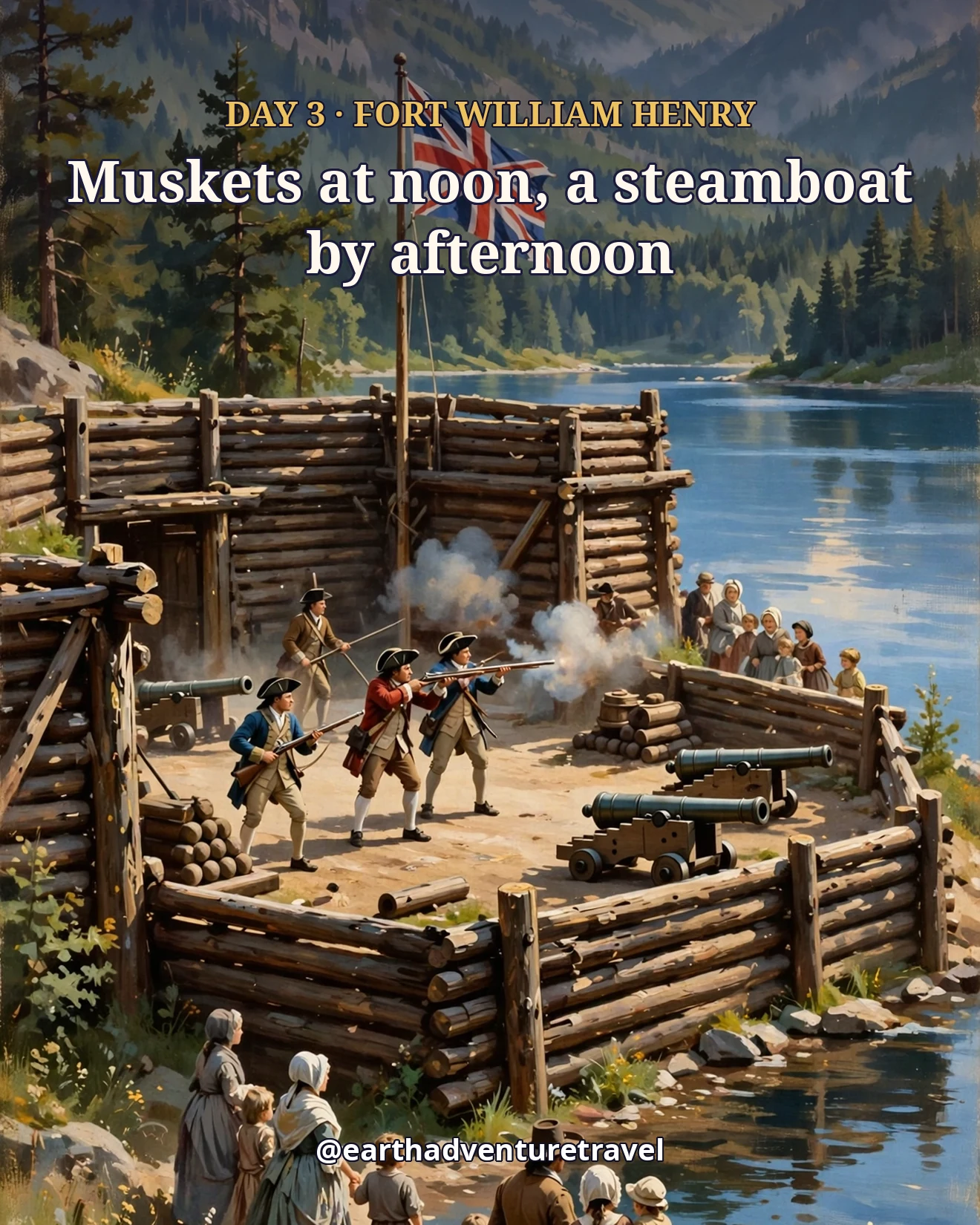 Day 3 itinerary card: a colonial fort beside the lake