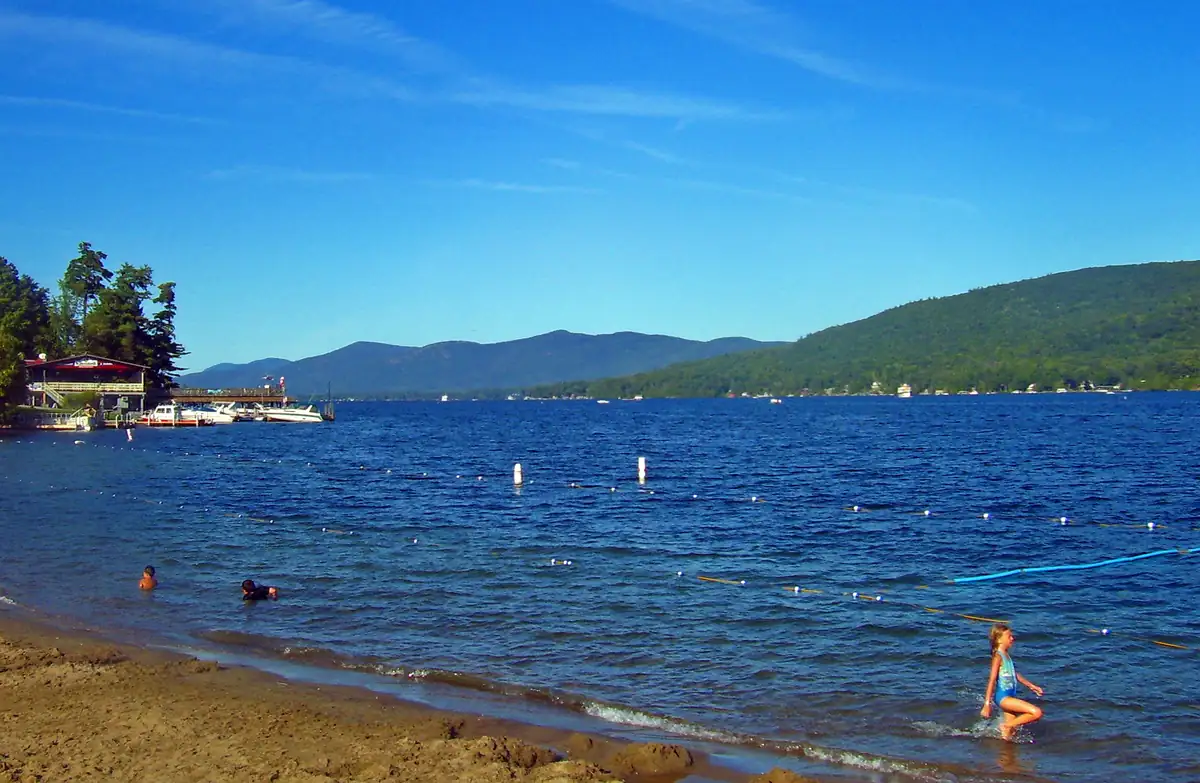 The Lake George beach at the village