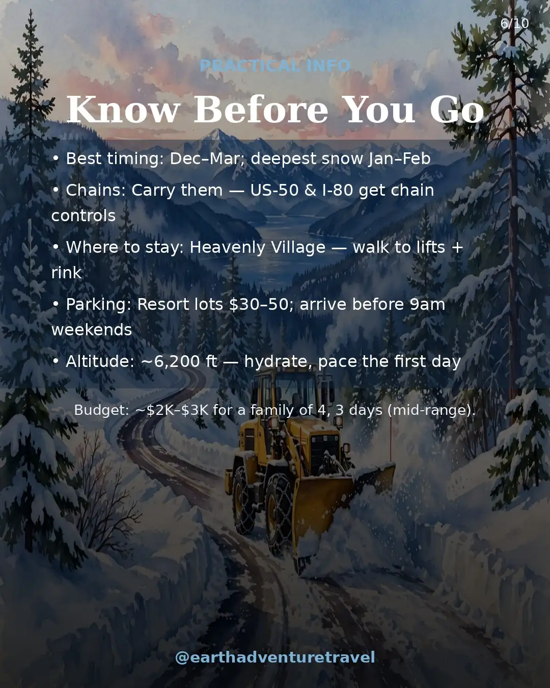Practical information graphic for the Lake Tahoe winter family trip