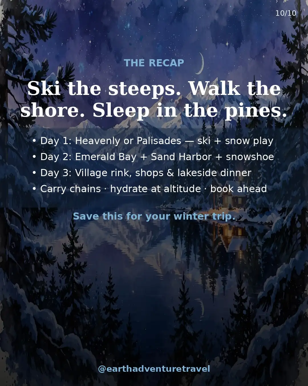 Saveable recap graphic for the three-day Lake Tahoe winter family trip