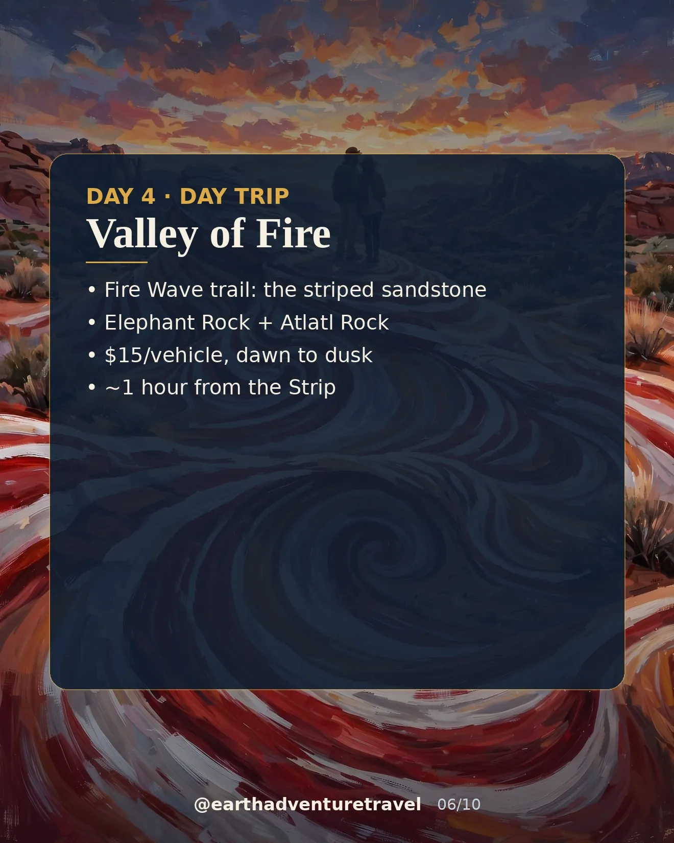 Day 4 graphic: the Fire Wave's striped sandstone in Valley of Fire
