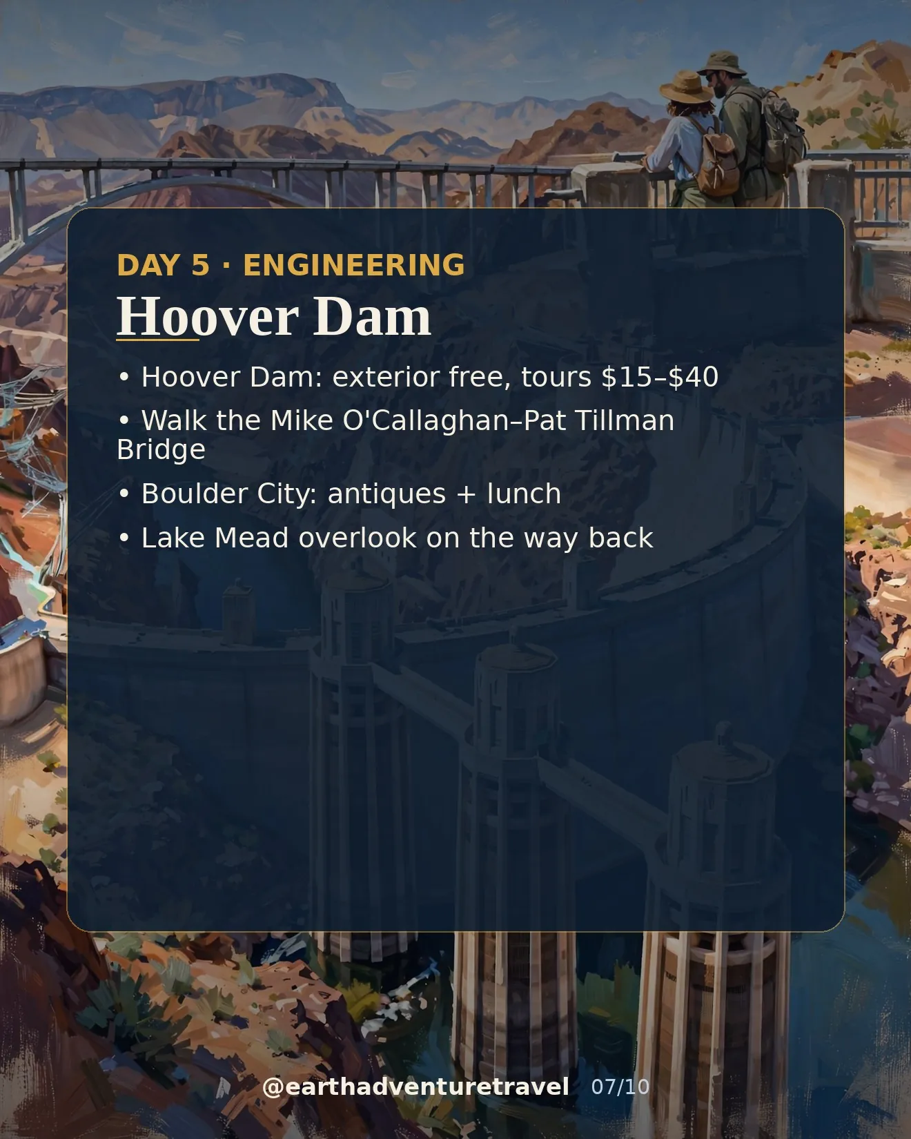 Day 5 graphic: Hoover Dam with the bypass bridge overhead