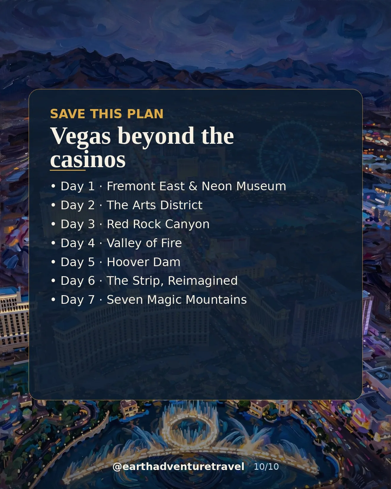 Saveable recap graphic for the seven-day Las Vegas couples route
