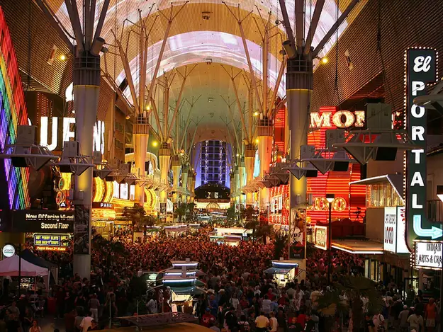 The Fremont Street canopy glowing at night
