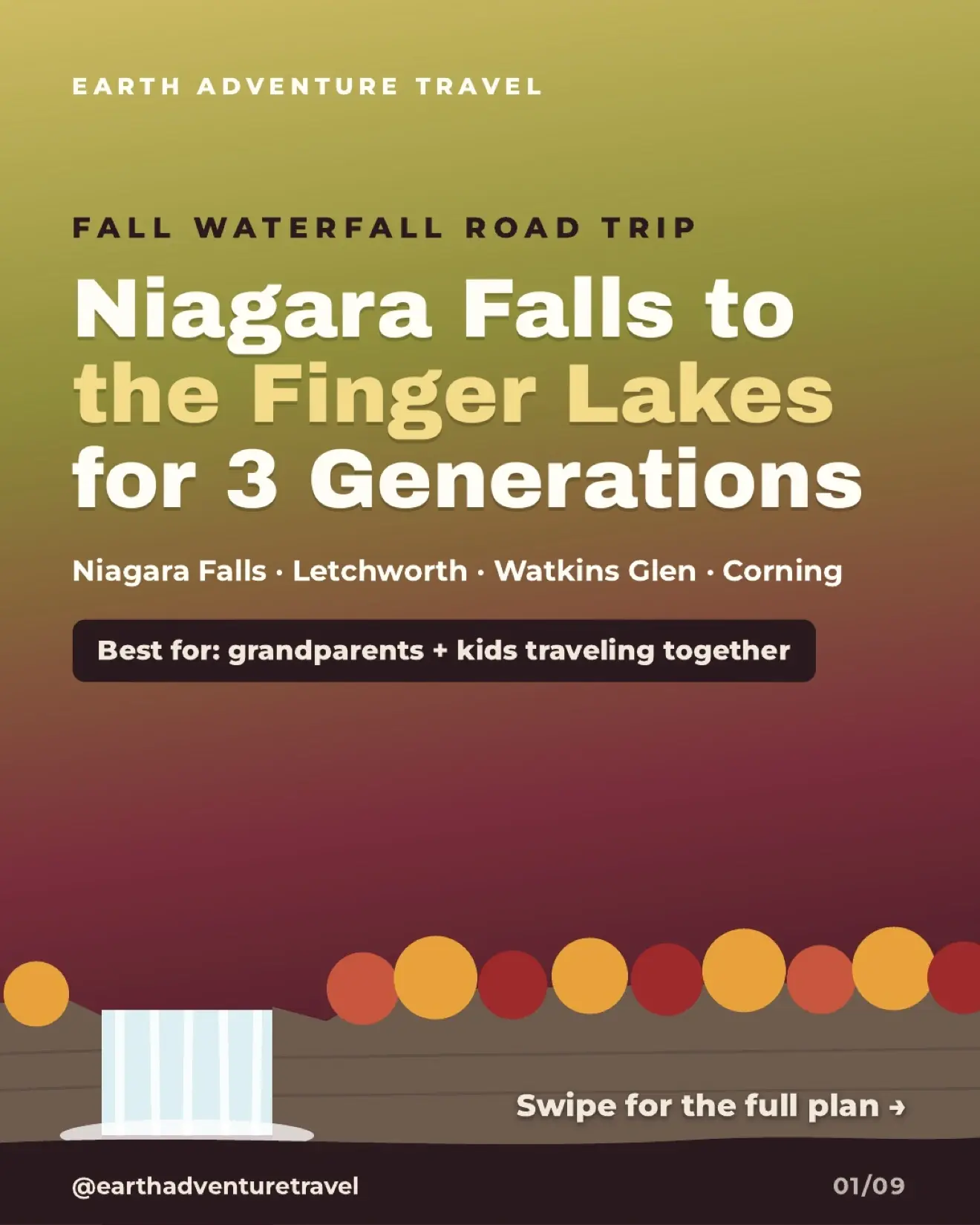 Illustrated family viewing Niagara Falls on a multigenerational New York trip