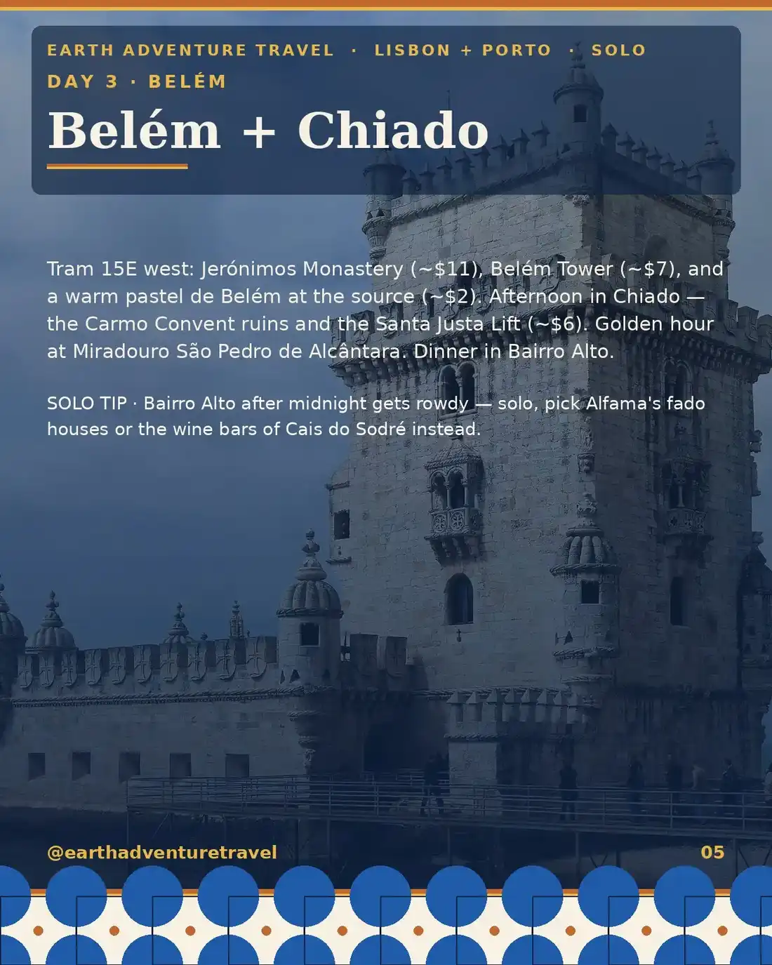 Day 3 itinerary card: Belém and Chiado