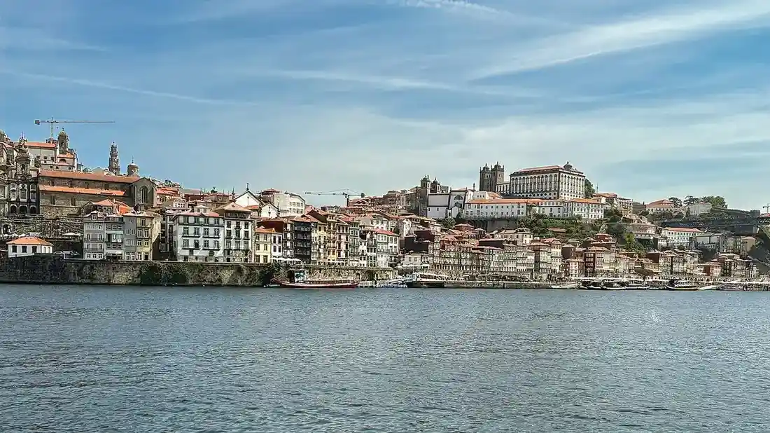 Porto's Ribeira waterfront and cathedral from across the Douro