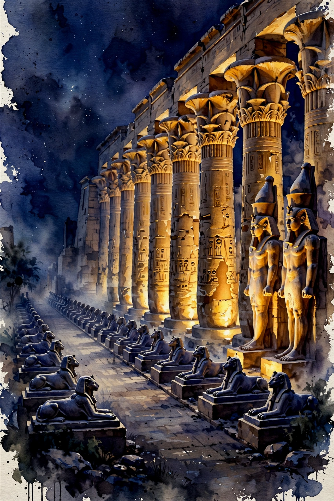 Day 1 graphic: Luxor Temple illuminated at night