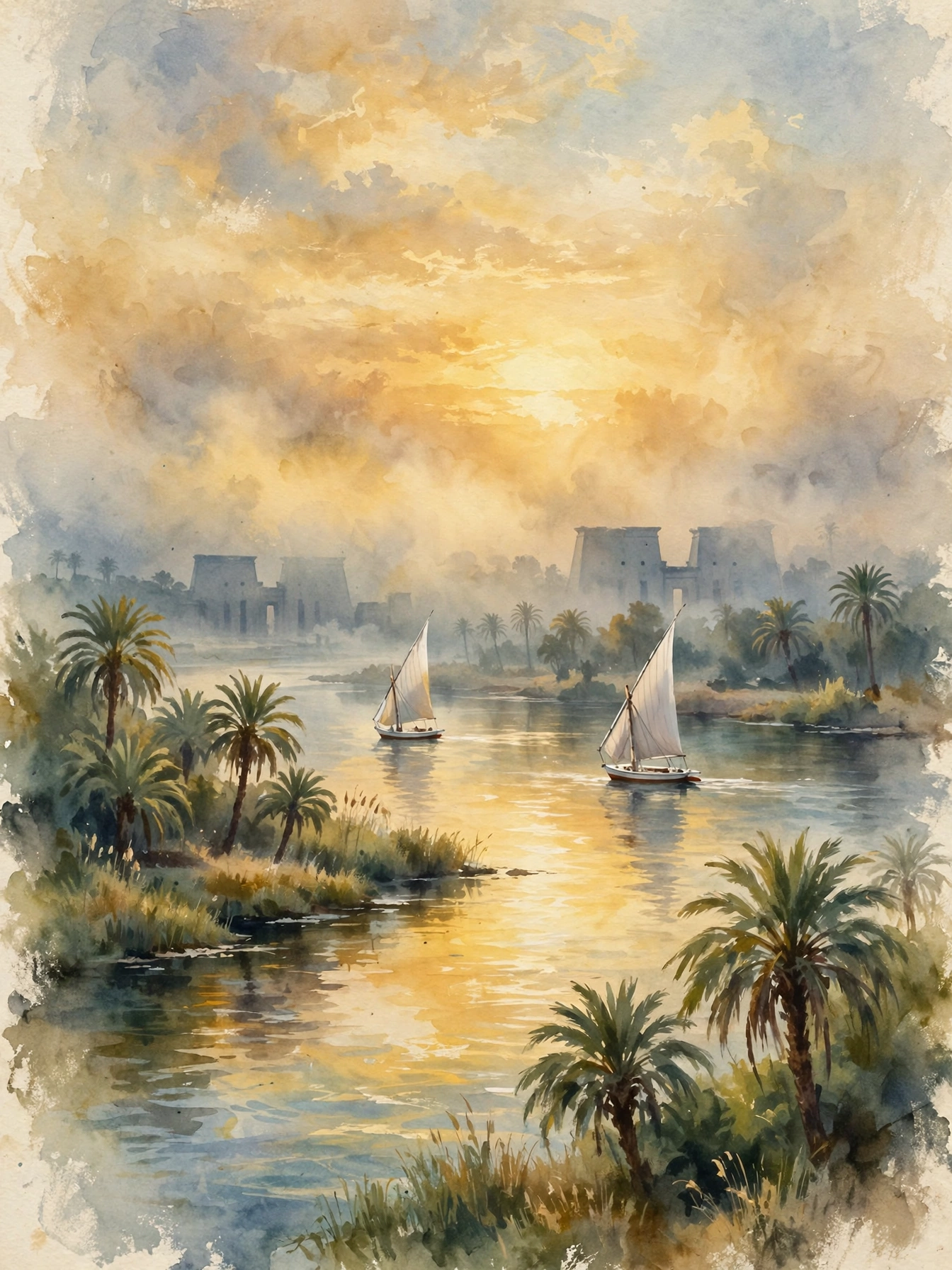 Day 6 graphic: sunrise feluccas on the Nile at Luxor