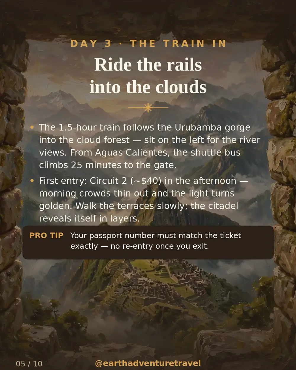 Illustrated day 3: the Sun Gate framing Machu Picchu