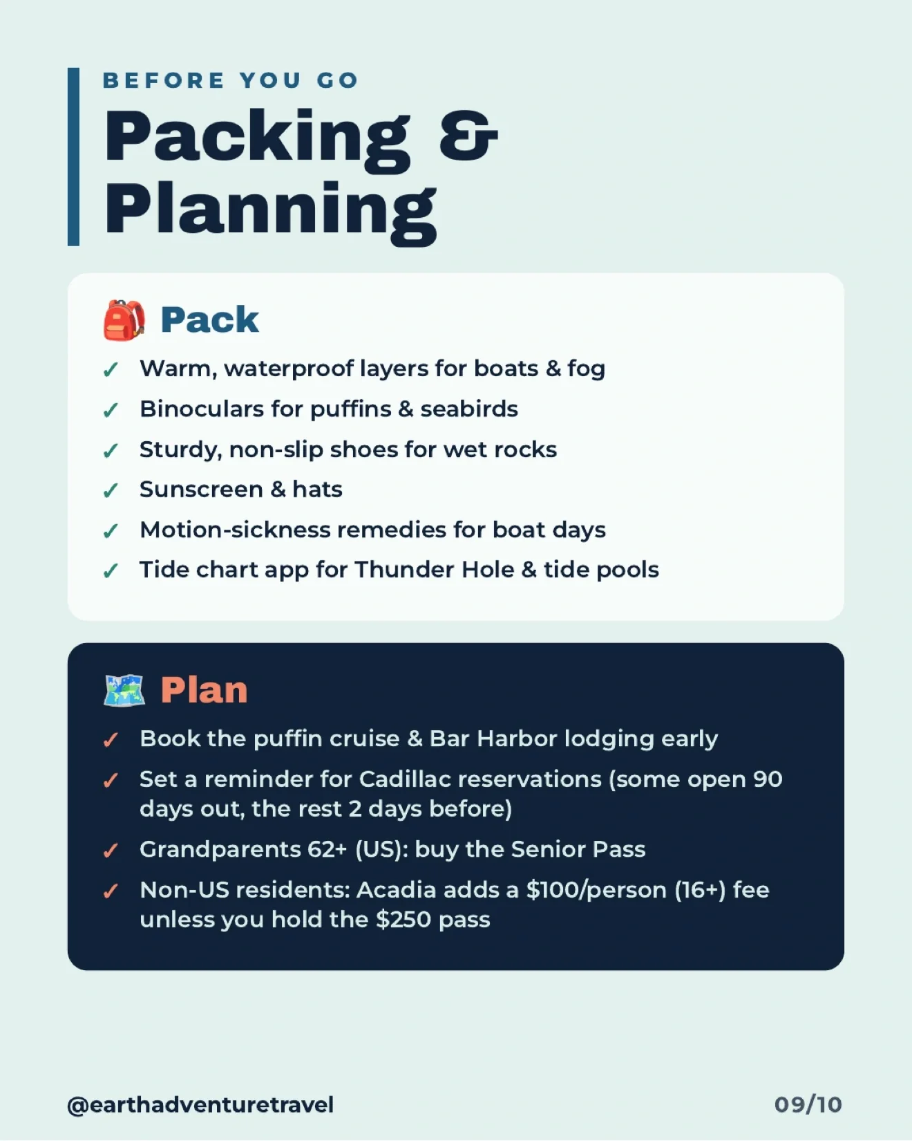 Illustrated packing list with waterproof layers, binoculars, and sturdy shoes
