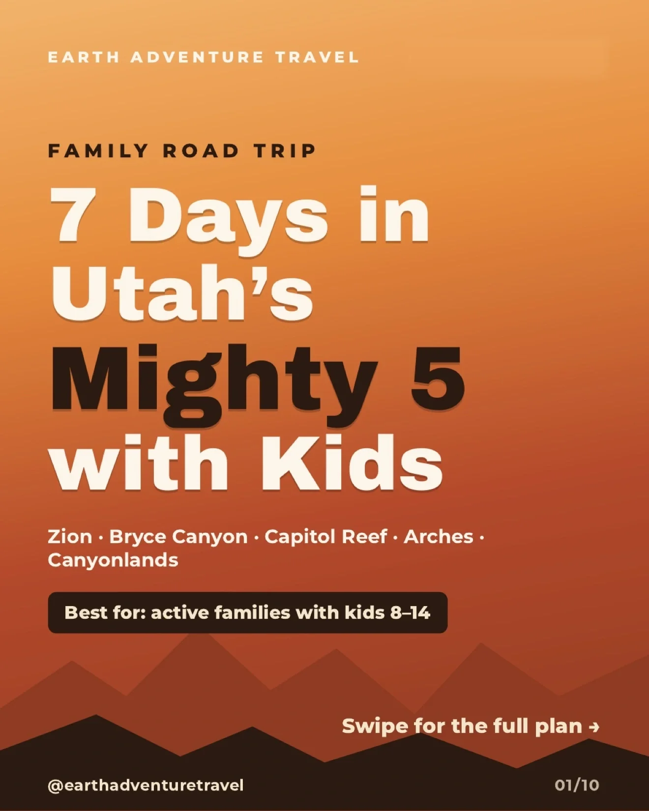 Illustrated cover for a seven-day Utah Mighty 5 family road trip