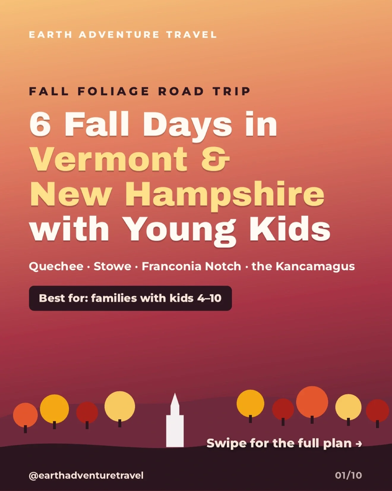 Illustrated cover for a six-day Vermont and New Hampshire fall foliage trip