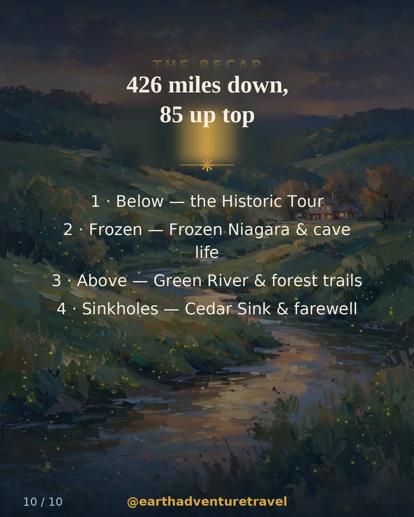 Saveable recap graphic for the four-day Mammoth Cave family route