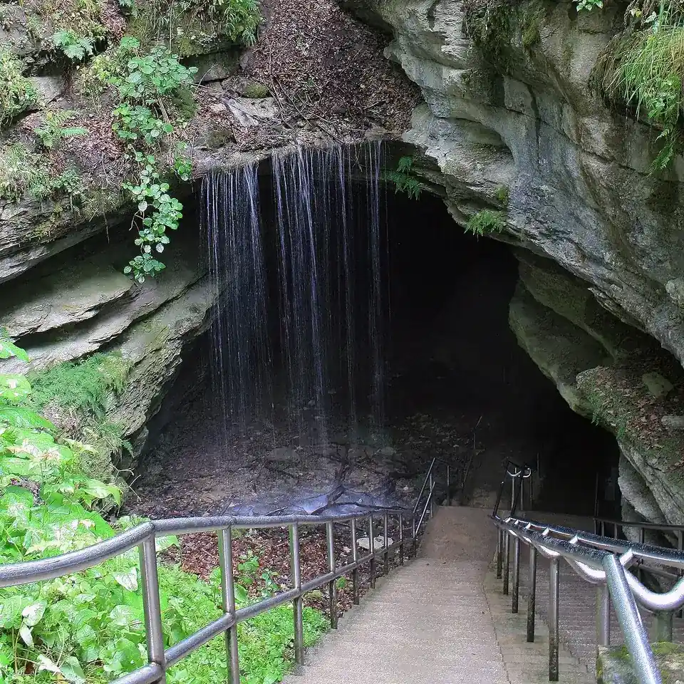 The Historic Entrance of Mammoth Cave, a natural amphitheater opening
