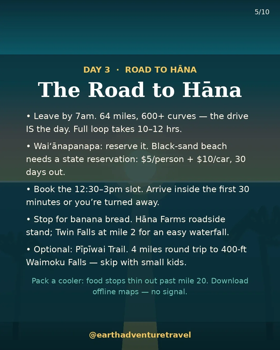 Day 3 graphic: the Road to Hāna and black-sand beach