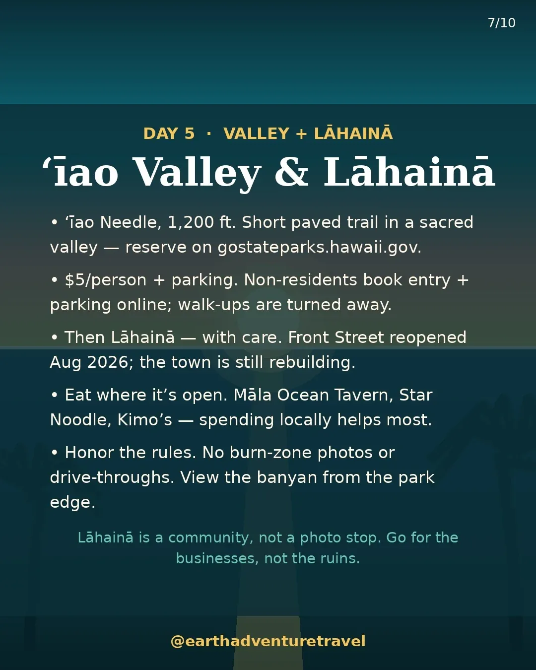 Day 5 graphic: ʻĪao Valley and Lāhainā